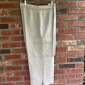 David N linen Tan Cropped Cargo Pants with Relaxed Fit Size 14